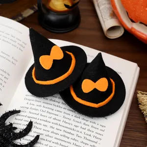 Kleine Halloween heksenhutten voor DIY, zwart-oranje vilt feestdecoratie accessoires
