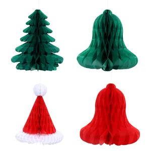 Decorazioni Natalizie in Carta a Nido d'Ape Albero Cappello Campana Ornamenti Pendenti 3D Pieghevoli Per Vetrina Festa Casa