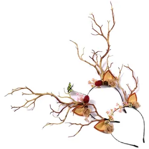 Set of forest style deer antler headbands with flowers and bells for Christmas cosplay