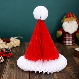 Cappello di Natale in carta a nido d'ape rosso e bianco per decorazioni festive da tavolo