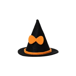 Miniatuur Halloween heksenhoed met oranje strik voor DIY-fles of feestversiering