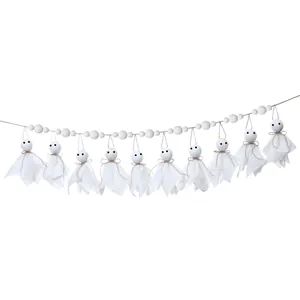 Halloween ghost garland with white fabric ghosts and pom-poms for party decoration