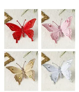 Set aus 4 Glitzer-Schmetterling-Weihnachtsbaumschmuck-Clips in verschiedenen Farben