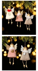 Cute plush Christmas angel ornaments with glittery wings and heart details for tree