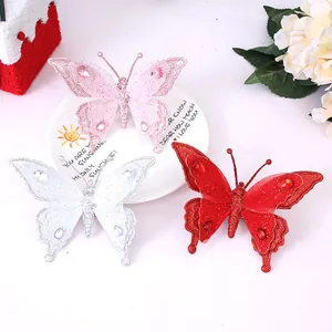 Set mit drei glitzernden Schmetterlingsclips aus Netz für den Weihnachtsbaum