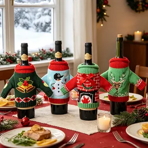 Weihnachten Strick Weinflaschenhülle Kreative Pullover Design Rentier Schneemann Glocke Muster Feiertag Tischdeko Party Zubehör