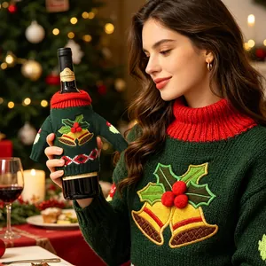Festlicher Weihnachts-Stricküberzug für Weinflaschen mit Glockenmotiv für die Weihnachtstafel