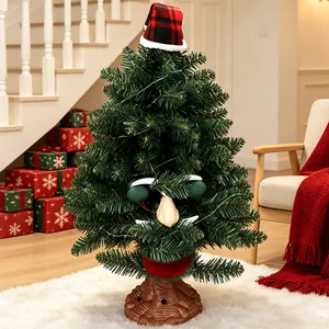 Animated musical Christmas tree with lights and plaid hat for festive holiday decor
