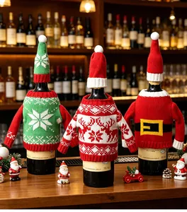 Housses de bouteille de vin tricotées de Noël avec motifs de pull et chapeau pour décoration