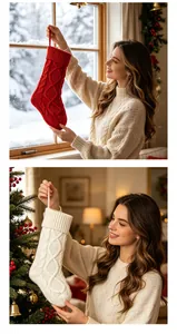 Grandes chaussettes de Noël en tricot torsadé pour décoration festive de la maison