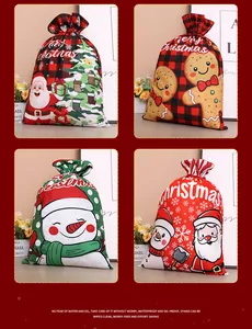 Detailed collection of festive Christmas drawstring gift bags with various holiday prints.