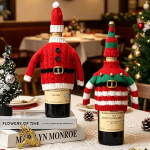 Housses de bouteilles de vin de Noël en tricot avec pulls du Père Noël et des Elfes