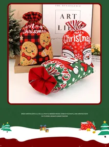 Festive Christmas drawstring gift bags featuring Santa and Gingerbread Man prints.
