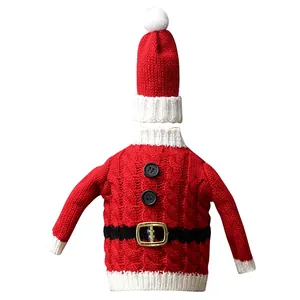 Ensemble de housses de bouteille de vin tricotées de Noël avec mini pull et chapeau