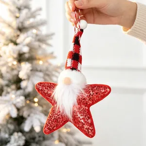 Roter Paillettenstern Weihnachtsgnom-Anhänger für festliche Weihnachtsbaumdekoration