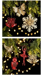 Elegant close-up of red and gold electroplated Christmas ornaments on pine branches