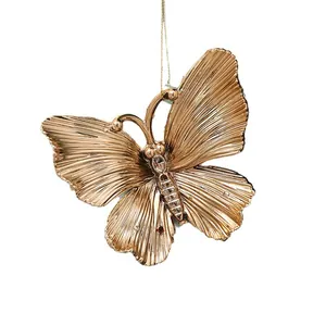 Elegant electroplated gold butterfly ornament hanging pendant for Christmas tree decoration