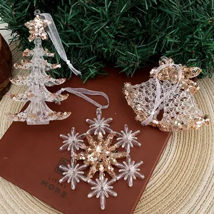 Acrylic Christmas Hanging Ornaments Gold Glitter Snowflake Bell Reindeer Unicorn High Heels Xmas Tree Pendants Holiday Decor