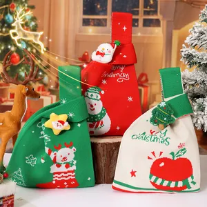 Nueva Bolsa de Regalo de Punto de Navidad Bolsa de Manzana Bolsa de Dulces de Navidad Con Muñeca 3D Reno Patrón de Muñeco de Nieve Para Empaque de Regalo