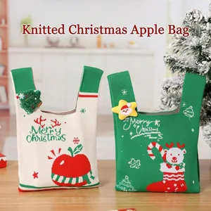 Bolsas de regalo de Navidad de punto festivas para manzanas y dulces con motivos