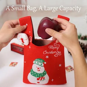 Bolsa de regalo de Navidad de punto rojo con diseño de muñeco de nieve para manzanas