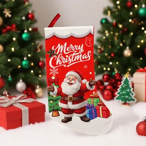 Großer festlicher Weihnachtsstrumpf mit Weihnachtsmann-Motiv für Weihnachtsdeko