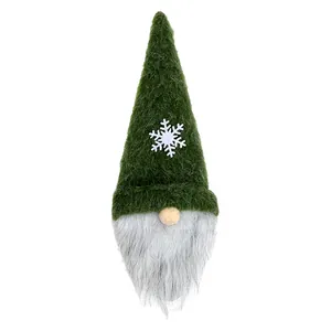 Christmas gnome wine bottle cover with green snowflake hat and long faux fur beard