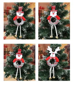 Variety pack of plush Christmas ornaments with bells featuring Santa Claus, snowman, elk, and bear
