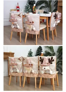 Set of festive Christmas chair covers featuring 3D plush Santa, reindeer and snowman dolls