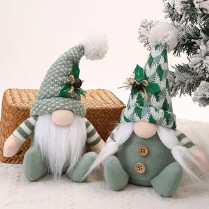 Waldgrüner Weihnachtsgnom Plüsch Deko Mit Gestrickter Spitzmütze Kunstpelzbart Holzknöpfe Sitzende Zwergfigur Ornament