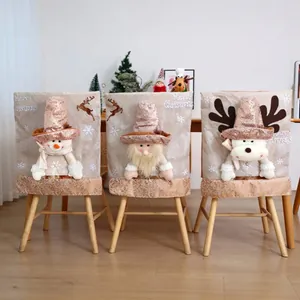 3D Christmas Chair Back Covers Santa Snowman Reindeer Doll Sequin Embroidery Merry Christmas Home Dining Room Decoration
