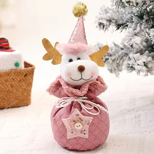 Süßer rosa Plüsch-Rentier-Weihnachtsbeutel mit Pailletten und Kordelzug für Süßigkeiten