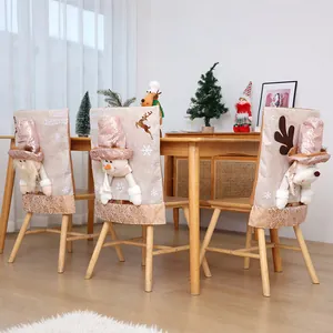 Festive 3D Christmas chair covers featuring Santa and Snowman for holiday dining decor.