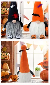Gedetailleerd voor- en achteraanzicht van Halloween-kabouters met vleermuis- en spinmotieven