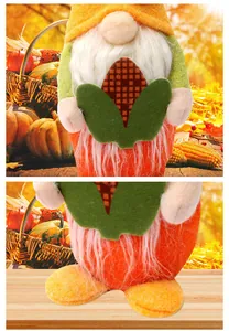 Dettaglio di gnomo di peluche con decorazione di mais per ringraziamento
