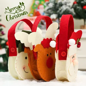 Set of 3 festive Christmas felt gift bags featuring Santa, reindeer, and snowman