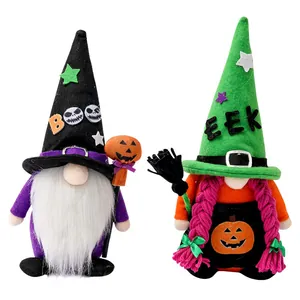 Pair of Halloween faceless gnomes in standing poses for festive home decor.