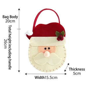 Santa Claus non-woven gift bag for Christmas candies with dimensions shown