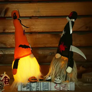 Halloween lichtgevende kabouter pluche poppen met spin en vleermuis ontwerp decor