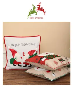 Detailed view of festive Christmas pillowcases featuring Santa and gnome applique designs