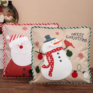 Festive Christmas faux linen cushion covers with Santa and Snowman prints for decor