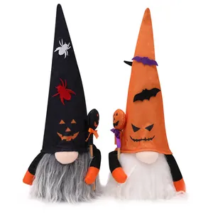 Gnomos de peluche para Halloween con sombreros de araña y murciélago decorativos