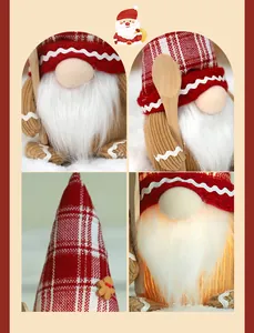 Detailed views of a Christmas gnome with red plaid hat and glowing beard