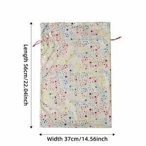 Dutch velvet Christmas gift bag with gold stamped colorful stars and red drawstring closure