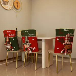 Lot de 3 housses de chaise de Noël avec peluches 3D Père Noël, Bonhomme de neige et Renne