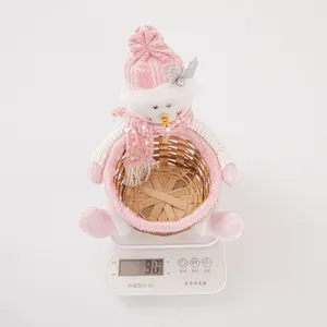Cesta decorativa navideña de muñeco de nieve rosa con lentejuelas de 90g para dulces