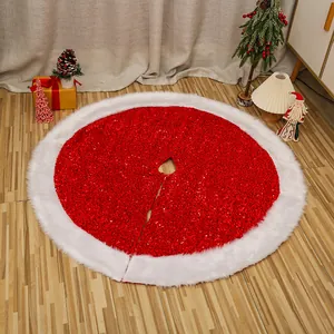 Pailletten Kerstboomschort Met Witte Kunstbontrand Glinsterende Ronde Boomvoet Decoratie Voor Feestdagen En Huisdecoratie