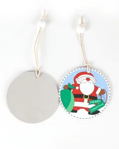 Detailed close-up showing front and back of round ceramic Santa Christmas ornament