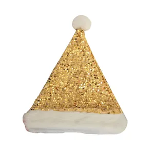 Cappello di Babbo Natale in paillettes dorate con bordo in peluche per feste natalizie