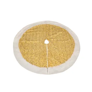 Gouden lovertjes kerstboomrok met luxe witte pluchen rand decoratie voor de kerst